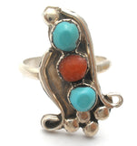 Turquoise & Coral Ring Sterling Silver Size 4 - The Jewelry Lady's Store