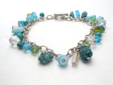 Turquoise & Crystal Bead 925 Bracelet Vintage - The Jewelry Lady's Store
