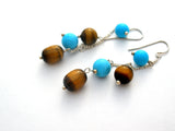 Turquoise & Tiger's Eye Earrings Sterling Silver - The Jewelry Lady's Store