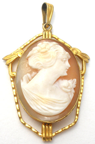 Hand Carved Shell Cameo Pendant Antique