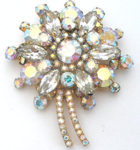 Juliana Aurora Borealis Rhinestone Flower Brooch Pin