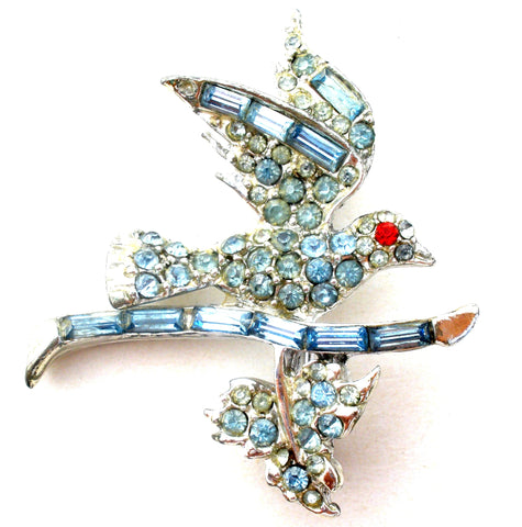 Vintage Blue Bird On A Branch Brooch Pin