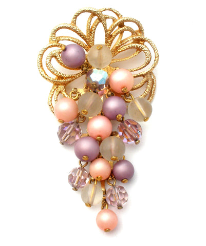 Vintage Brooch Pin With Cascading Beads