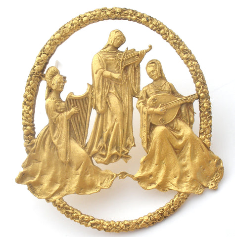 Vintage Brooch of Medieval Maidens Playing Instruments MFA