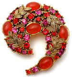 Vintage Brooch With Red Orange and Pink Rhinestones - The Jewelry Lady's Store
