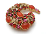 Vintage Brooch With Red Orange and Pink Rhinestones - The Jewelry Lady's Store