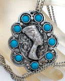 Queen Neferiti Silver Pendant Necklace Vintage - The Jewelry Lady's Store