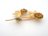 Vintage Rhinestone Flower & Leaf Brooch Pin