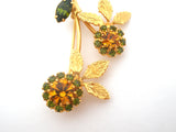 Vintage Rhinestone Flower & Leaf Brooch Pin