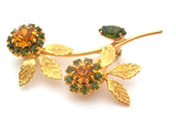Vintage Rhinestone Flower & Leaf Brooch Pin