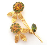 Vintage Rhinestone Flower & Leaf Brooch Pin