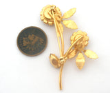 Vintage Rhinestone Flower & Leaf Brooch Pin