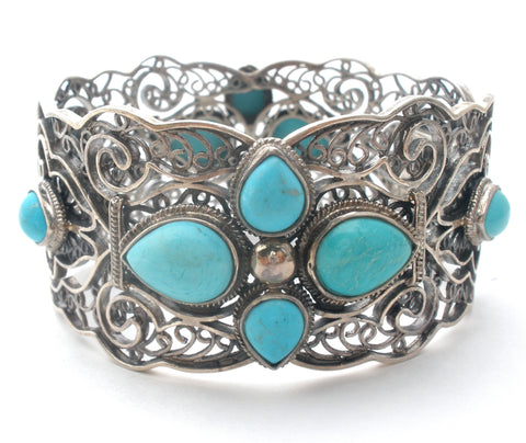 Vintage Turquoise Sterling Silver Bangle Bracelet