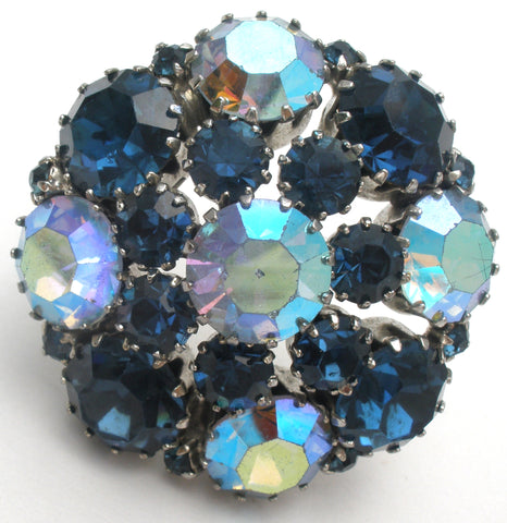 Weiss Blue Rhinestone Brooch Pin Vintage