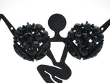 Leaf Brooch Jewelry Set Black Enamel & Rhinestones - The Jewelry Lady's Store