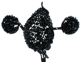 Leaf Brooch Jewelry Set Black Enamel & Rhinestones - The Jewelry Lady's Store