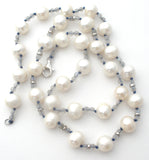 White Pearl Necklace With Blue Crystal Beads - The Jewelry Lady's Store