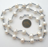 White Pearl Necklace With Blue Crystal Beads - The Jewelry Lady's Store