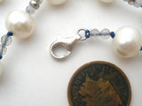 White Pearl Necklace With Blue Crystal Beads - The Jewelry Lady's Store