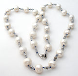 White Pearl Necklace With Blue Crystal Beads - The Jewelry Lady's Store