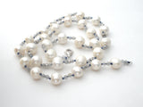 White Pearl Necklace With Blue Crystal Beads - The Jewelry Lady's Store