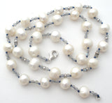 White Pearl Necklace With Blue Crystal Beads - The Jewelry Lady's Store