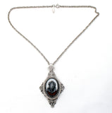 Whiting & Davis Cameo Pendant Necklace with Black Rose Relief - The Jewelry Lady's Store