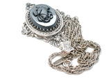 Whiting & Davis Cameo Pendant Necklace with Black Rose Relief - The Jewelry Lady's Store