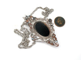 Whiting & Davis Cameo Pendant Necklace with Black Rose Relief - The Jewelry Lady's Store