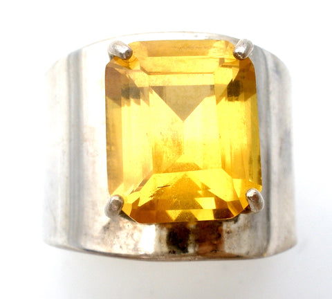 Wide Citrine Sterling Silver Cigar Band Ring Size 8