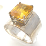 Wide Citrine Sterling Silver Cigar Band Ring Size 8 - The Jewelry Lady's Store