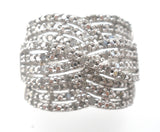 Wide Diamond Ring Sterling Silver Size 10