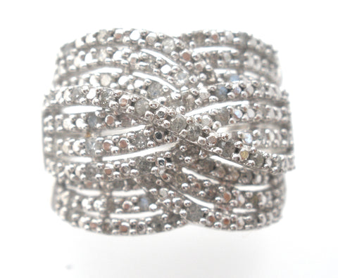 Wide Diamond Ring Sterling Silver Size 10