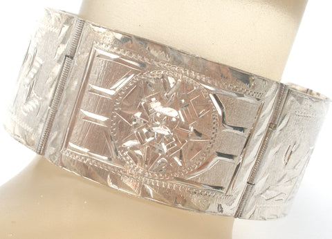 Wide Sterling Silver Panel Bracelet Vintage