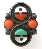 Zuni Coral Turquoise Mother of Pearl Ring Size 6 - The Jewelry Lady's Store