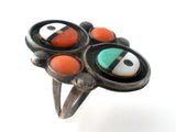 Zuni Coral Turquoise Mother of Pearl Ring Size 6 - The Jewelry Lady's Store