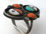 Zuni Coral Turquoise Mother of Pearl Ring Size 6 - The Jewelry Lady's Store