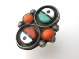 Zuni Coral Turquoise Mother of Pearl Ring Size 6 - The Jewelry Lady's Store
