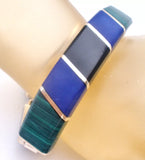 Taxco Bracelet Black Onyx Lapis Malachite Vintage - The Jewelry Lady's Store