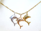 Triple Dolphin Necklace 10K & 14K Gold Vintage - The Jewelry Lady's Store