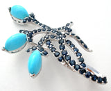 Sapphire & Turquoise 10K White Gold Brooch Pin Vintage - The Jewelry Lady's Store