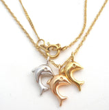 Triple Dolphin Necklace 10K & 14K Gold Vintage - The Jewelry Lady's Store