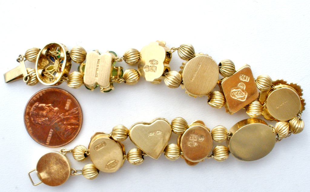 Late 1800s Slide Bracelet, Mixture Of 14K, 10K, And Gold Filled Charms –  Yarnal Jewelers