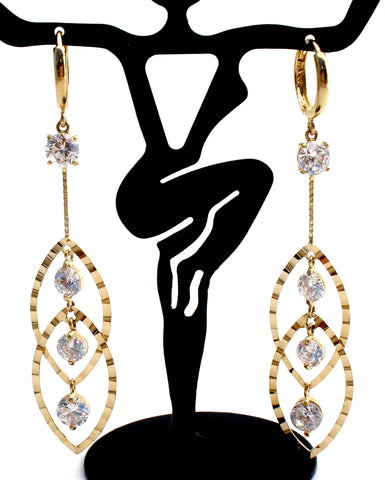 14K Gold Dangle Earrings With Cubic Zirconias