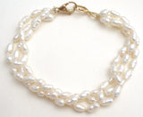 14K Gold Freshwater Pearl Bracelet Triple Strand - The Jewelry Lady's Store