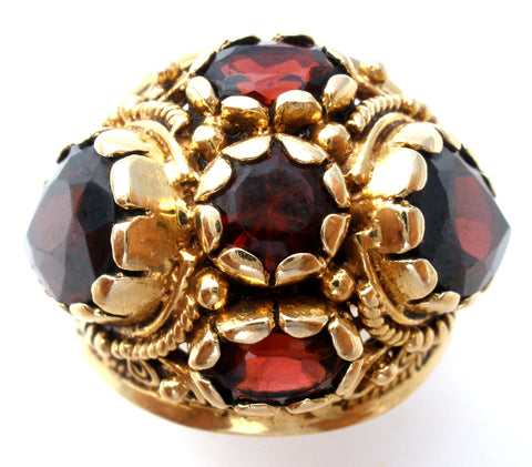 14K Gold Garnet Ring Size 8.5 Vintage