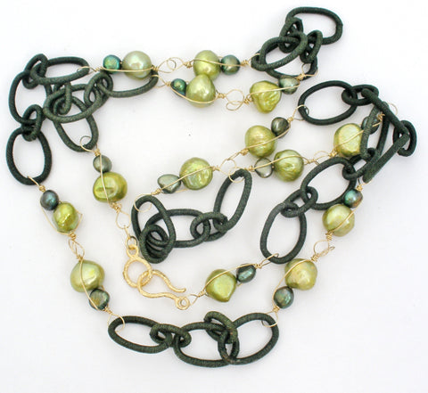 14K Gold Over Sterling Green Pearl Necklace Designs by Veronica