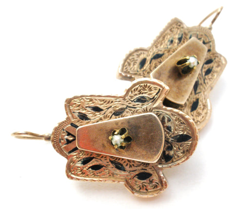 14K Gold Victorian Pierced Dangle Earrings