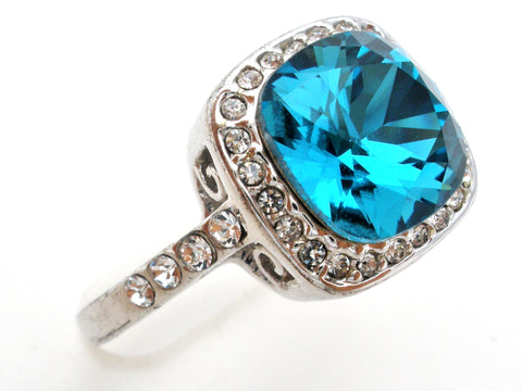 18K Gold Plated Blue CZ Ring Size 10.5