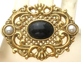 1928 Co Black Rhinestone & Pearl Brooch Pin - The Jewelry Lady's Store